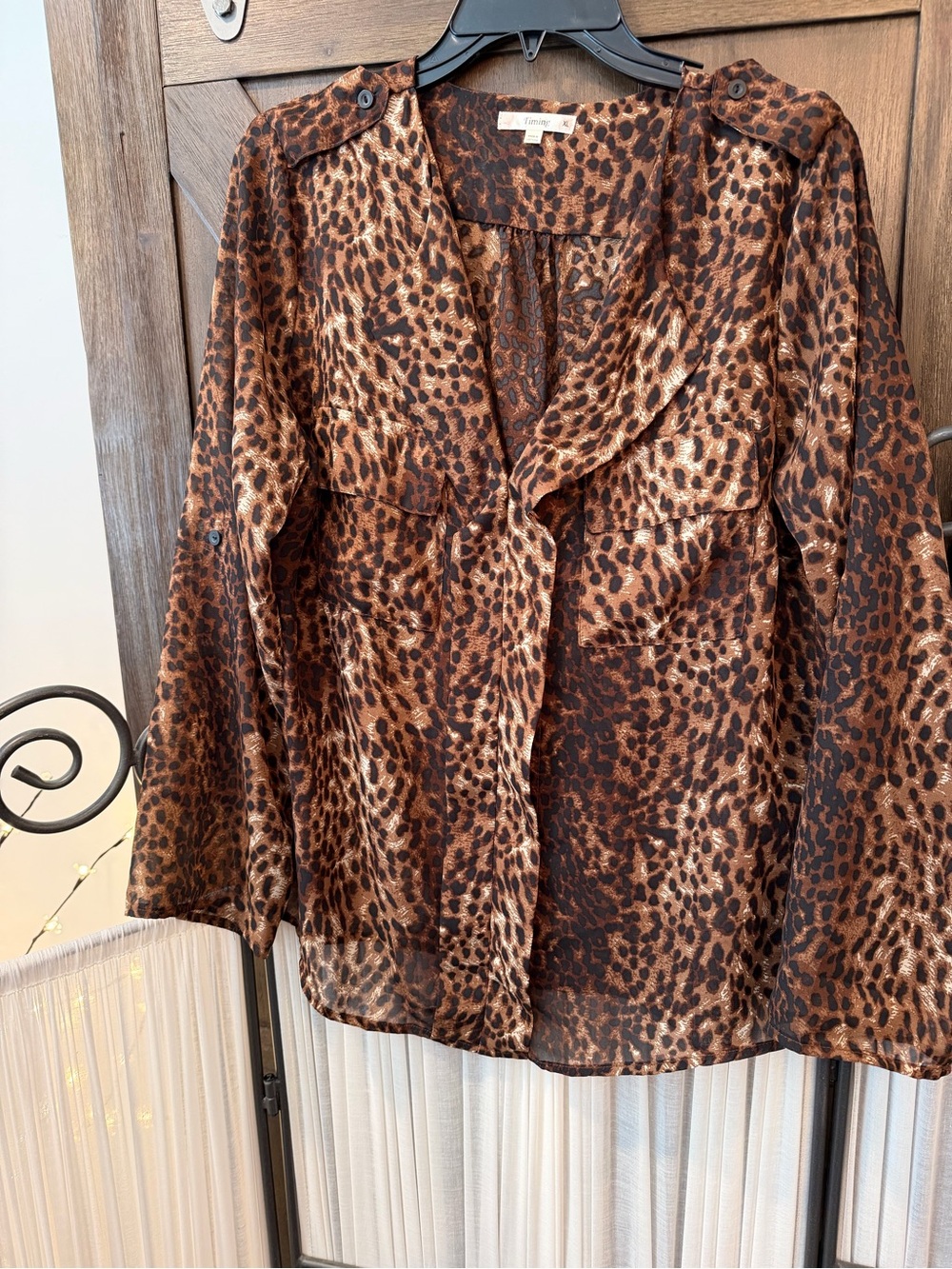 Timing Brown Leopard-Print Button Front Blouse